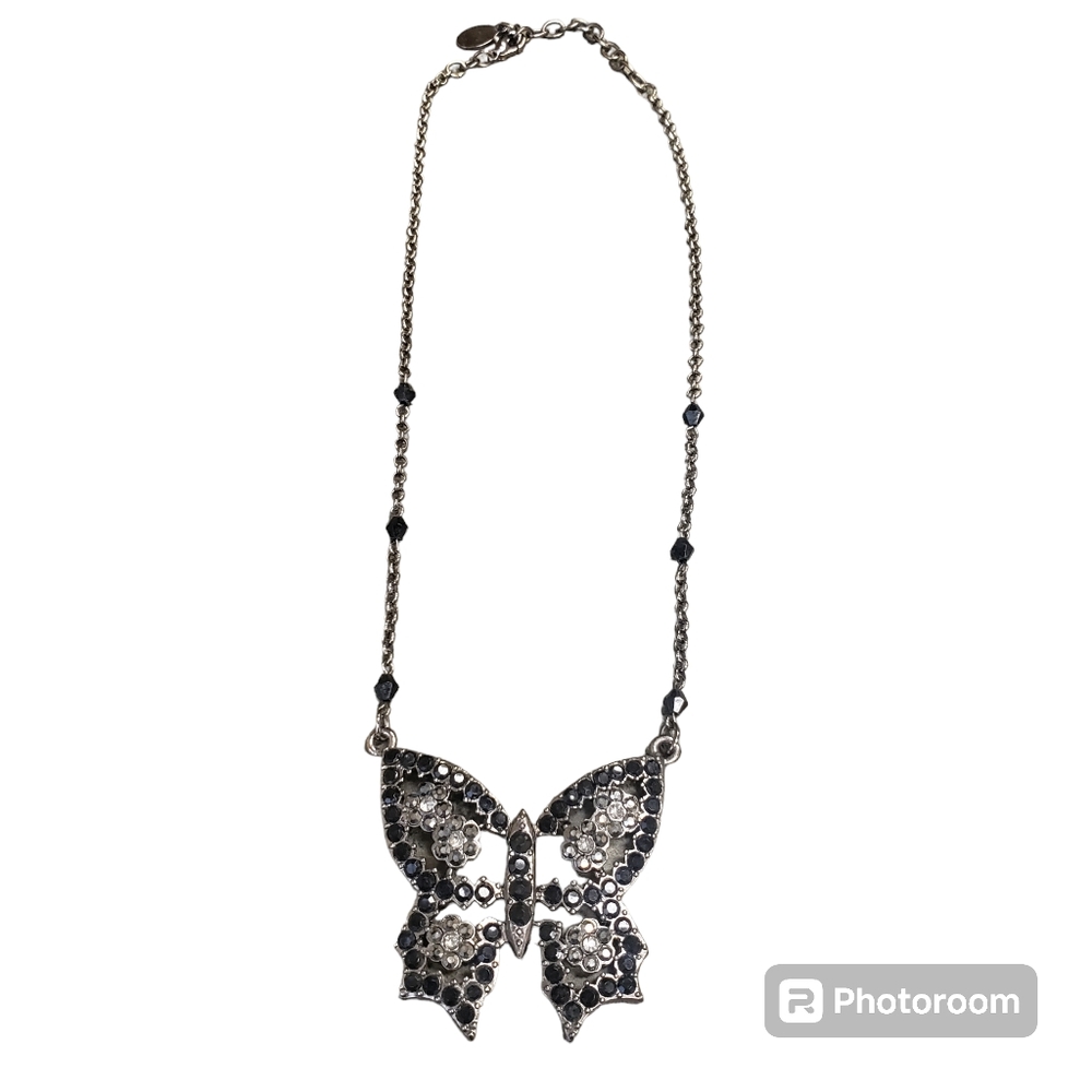 Robert Rose - Black Jeweled Butterfly Gun Metal Tone 12” Choker